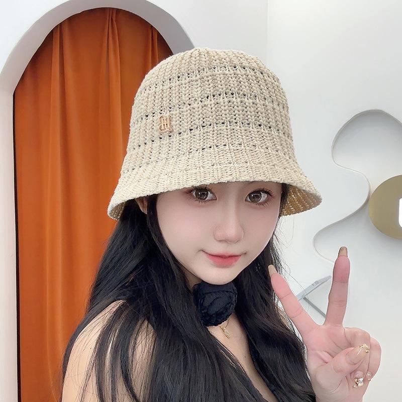 New Women's Bucket Bucket Hat Straw Versatile Breathable Basin Hat Outdoor Travel Covering Sun Hat