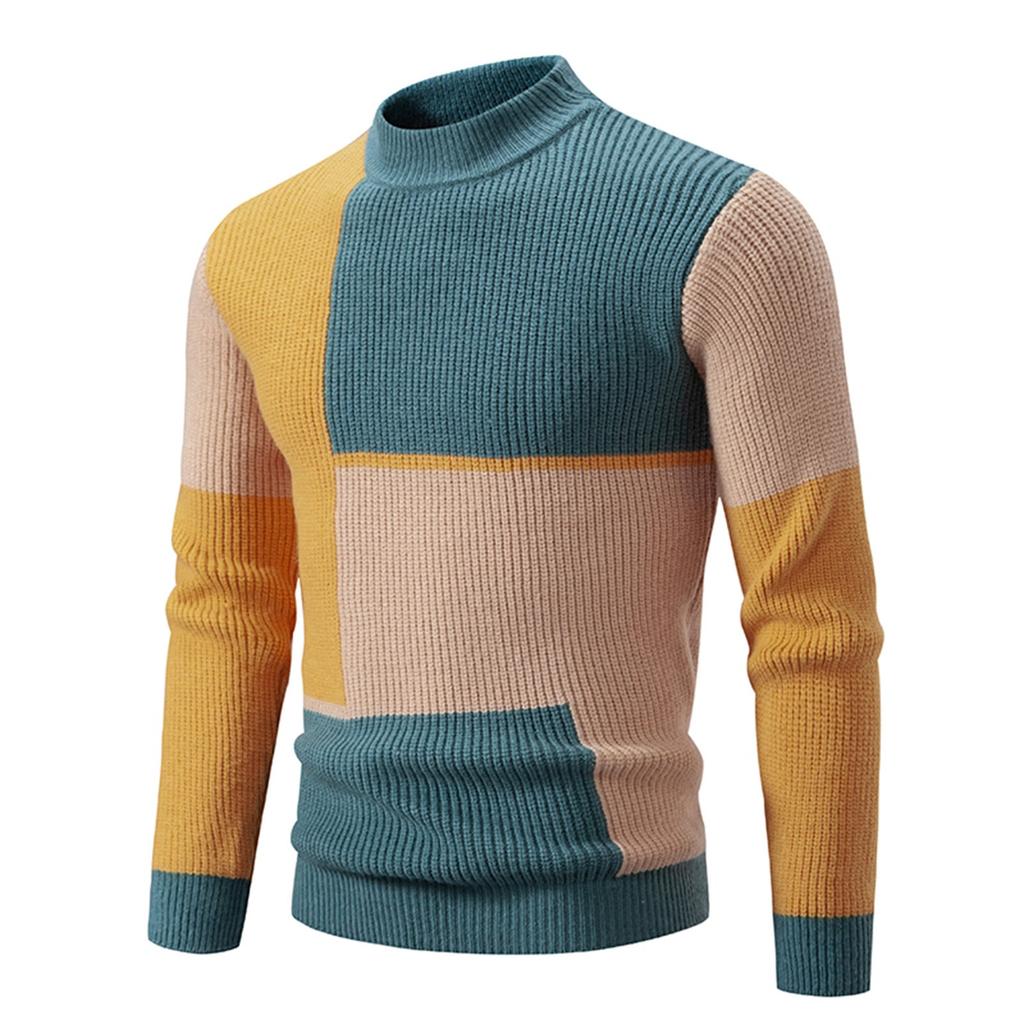 Winter Men's Half High Collar Contrasting Pullover Sweater Knit Casual Top