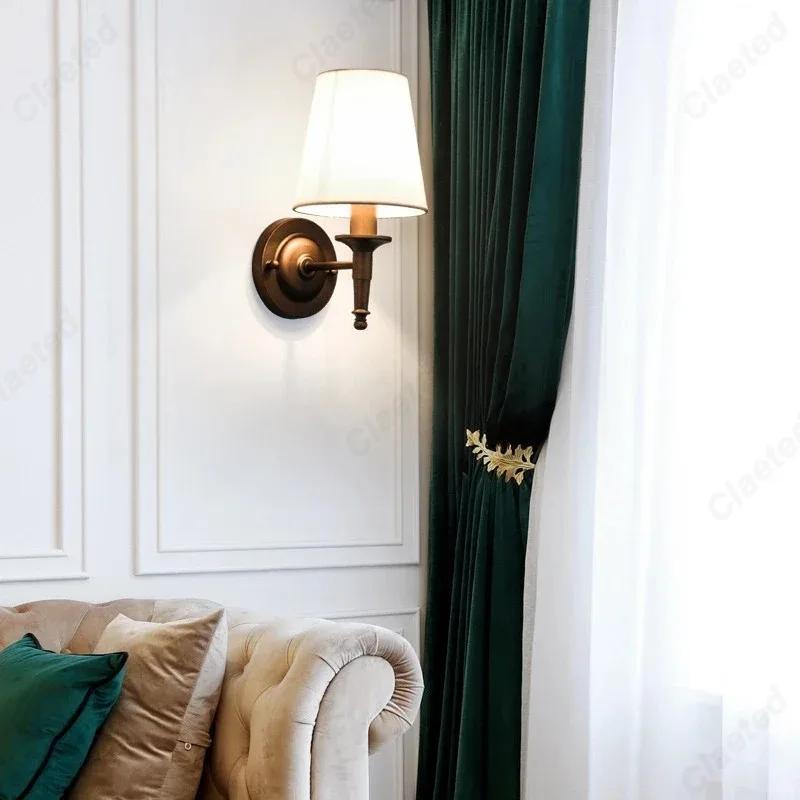 Creative LED European Fabric Lampshade E14 Bedroom Bedside Wall Lamp Indoor Living Room Corridor Staircase Decoration Lighting