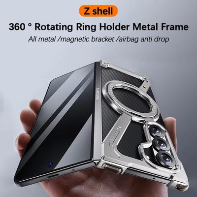 Z Shape Aluminum Alloy Frameless Airbag Magnetic Holder Metal Bumper Phone Case for Samsung Galaxy Z Fold 7 6 5 Shockproof Cover