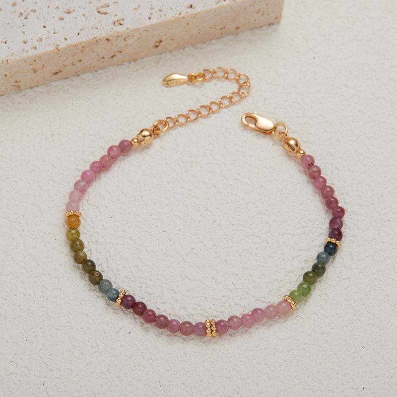 S925 Sterling Silver With Natural Color Treasure Tourmaline Beaded Necklace Women'S Clavicle Chain Xiaohongshu Earrings
