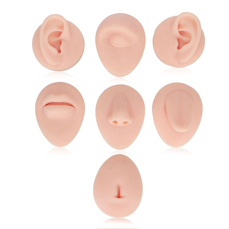 Soft Silicone Flexible Model Body Part Displays Set, Body Piercing Practice Model Simulation Ear Eye Nose Mouth Tongue and Belly Button Model for