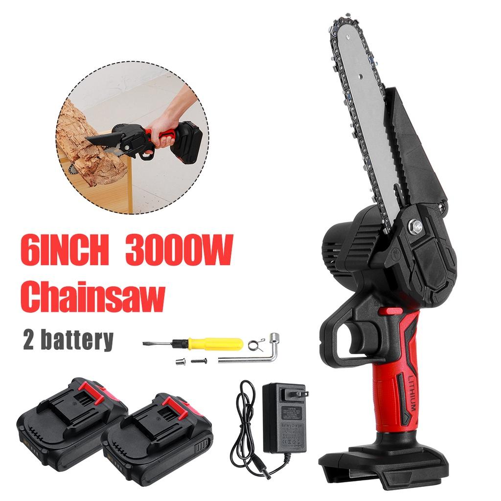 6 Inches Wood Cutter With 2 Battery 3000W 88V Mini Electric Chain Saw Pruning Chainsaw Woodworking Pruning Saw Garden Tool