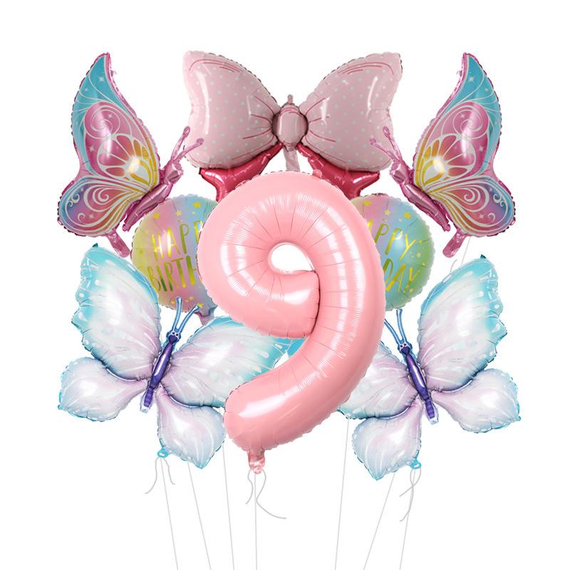 

Blue Pink Butterfly Aluminum Film Balloon 32 Inch Digital Set Pink Bow Children S Party Balloon Decoration Butterfly Set 9