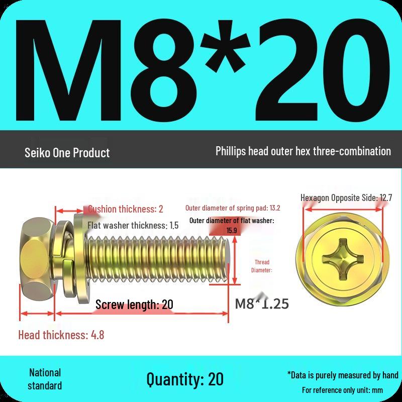 Concave Head Hexagon Combination Bolt Set with Spring Washer and Gasket - 3 Pieces