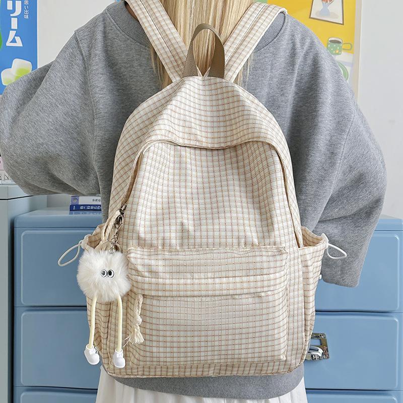 Schoolbag Small Fresh Travel Lightweight Backpack Large Capacity Literary Plaid Computer Backpack Junior High School Student School Bag