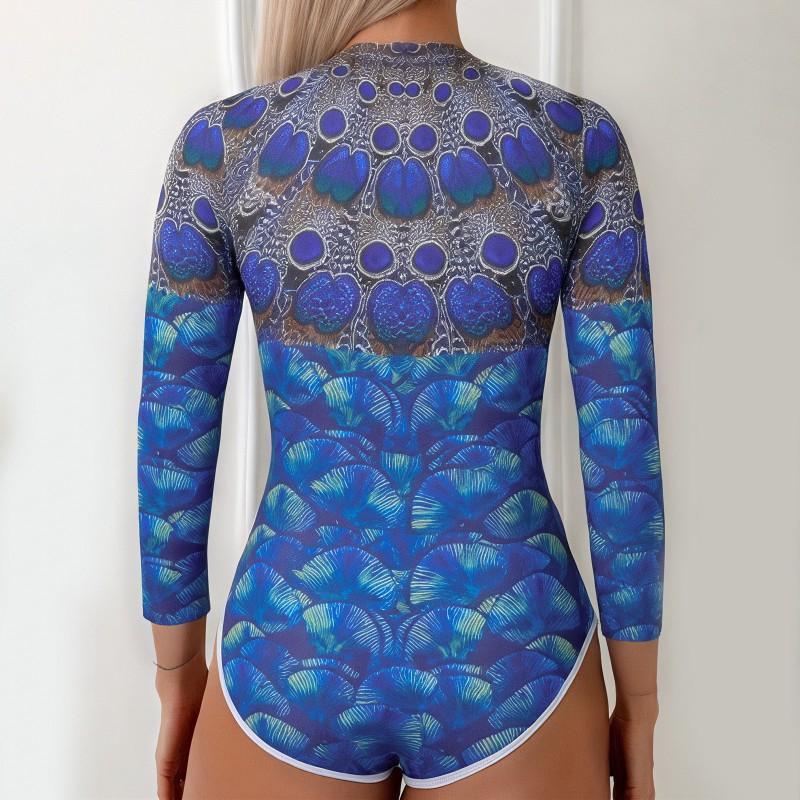 Swimsuit Women's Long-sleeved One-piece Sports Printed Diving Suit