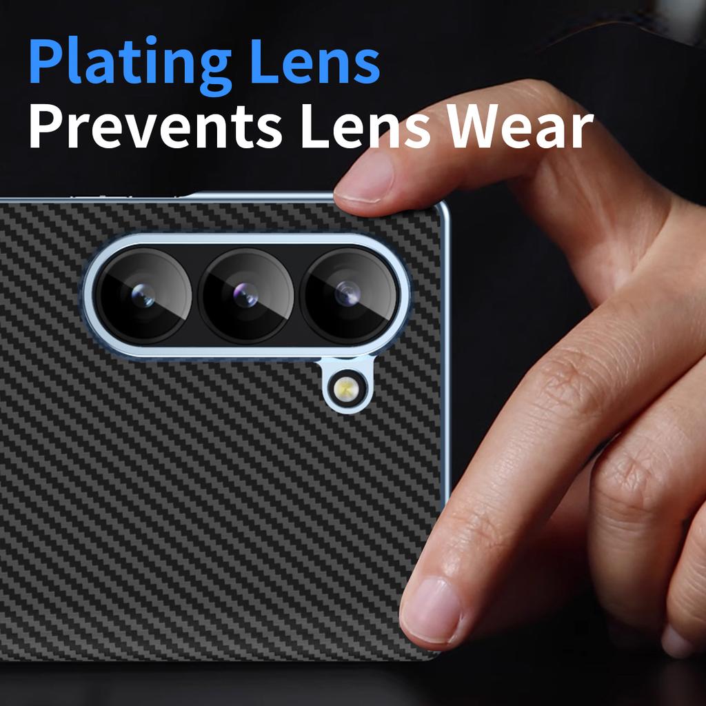 For Samsung Galaxy Z Fold5 5G Case Electroplating Lens Carbon Fiber Texture PC Phone Cover
