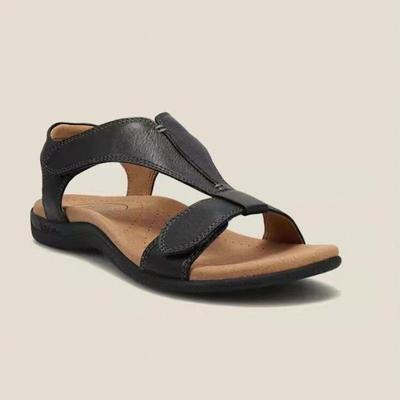 Women's Large Size Flat Bottomed Sandals Shoes Summer Casual Solid Color Velcro Beach Sandals 35-43