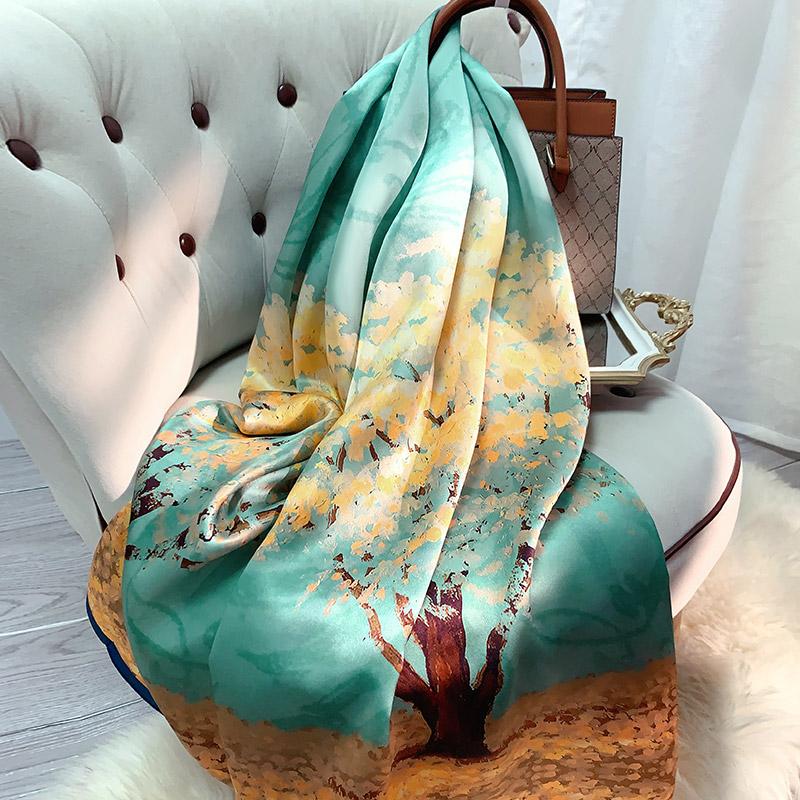 

Шали из 100% натурального шелка, платок на голову, женские печатные шарфы из натурального шелка Ханчжоу, летние роскошные дизайнерские платки из чистого шелка для женщин 170x53cm