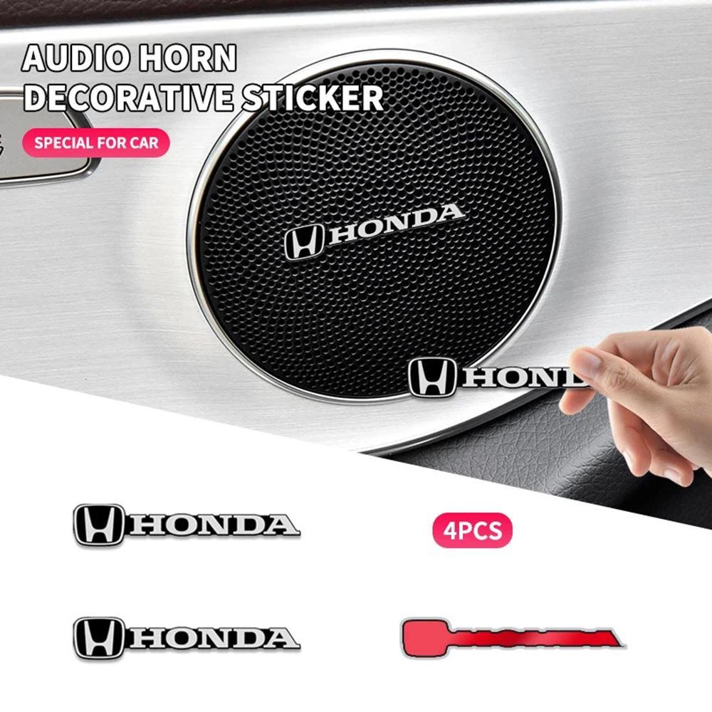 4pcs Car Audio Decoration Sticker Logo Premium Self-adhesive Car Interior Badge N4 Metallic Texture Decal for All Honda Models