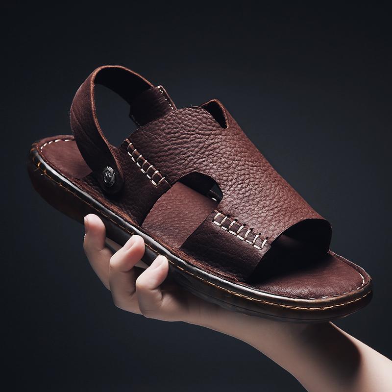 Fashion 2025 Business Casual Shoes Genuine Leather Jelly Sole Sandals Men Anti-Slip Soft Sole Slippers Breathable Slip-On Dress Sandals