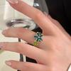Yinruitai S925 Sterling Silver Floral Drip Oil Ring: Women's Simple Retro Fashion with Push-Pull Design.