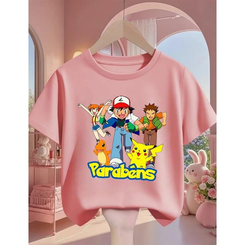 

Pikachu Cute Kawaii T Shirt 3-14Y Boys Girls Summer Fashion Street Hot Cartoon Casual Crew Neck Kids 110