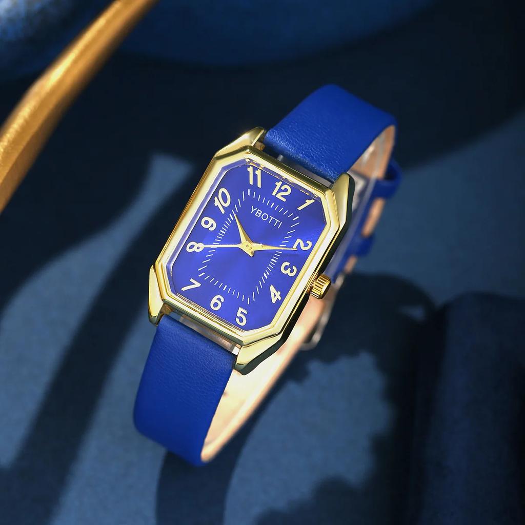 Luxury New Leisure Leather Strap Women Watches Business Square Quartz Watches Korean Rhinestone Jewelry Set Montre Femme Elegant