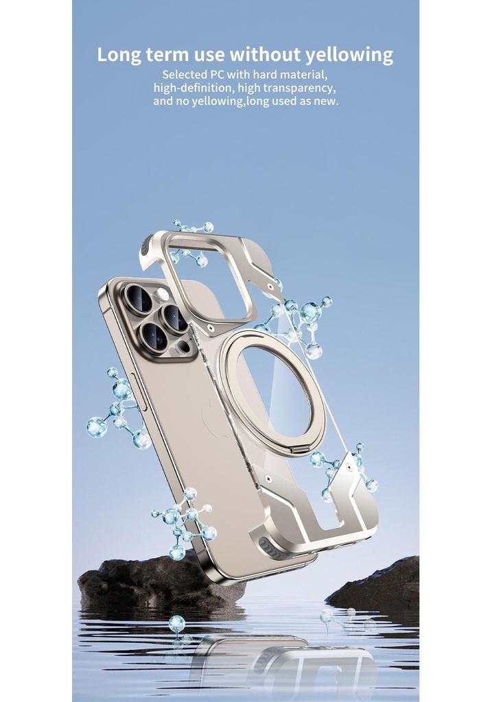 Magnetic Rotating Stand Case for iPhone 15 Pro Max and iPhone 14: Transparent Battle Armor Design