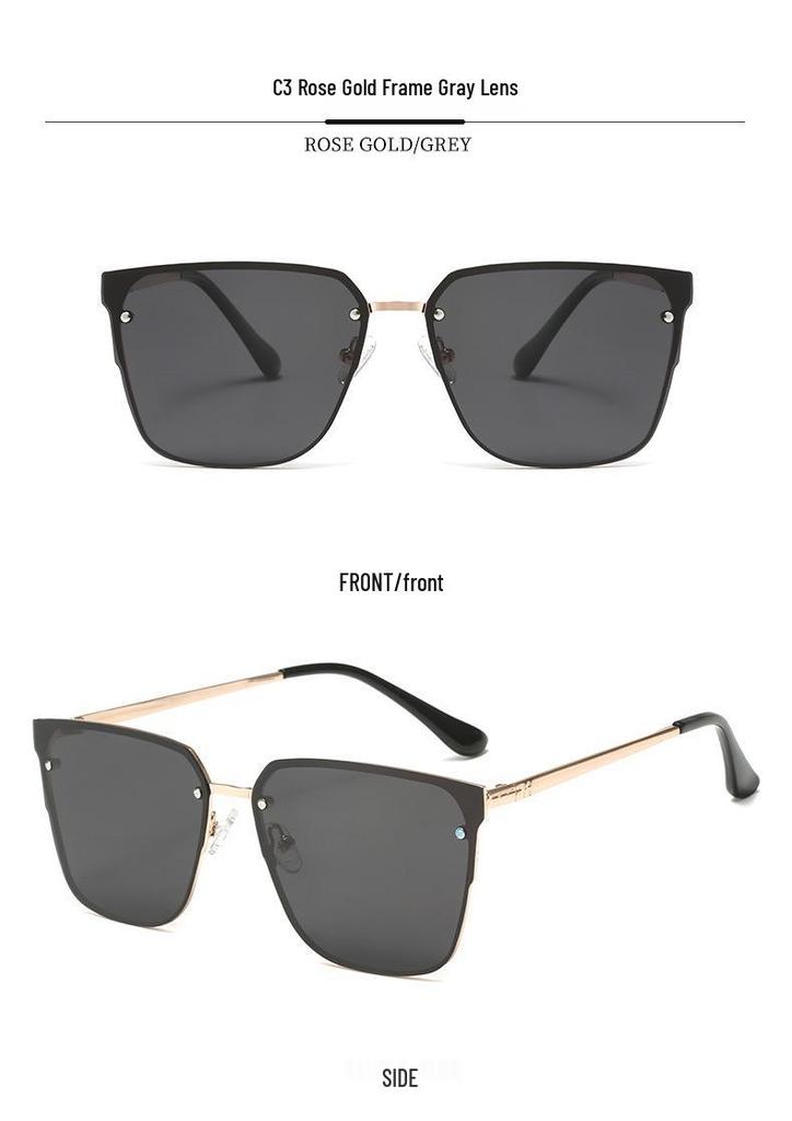Trendy European & American Large Frame Street Style Polarized Metal Sunglasses for Outdoor Casual Wear