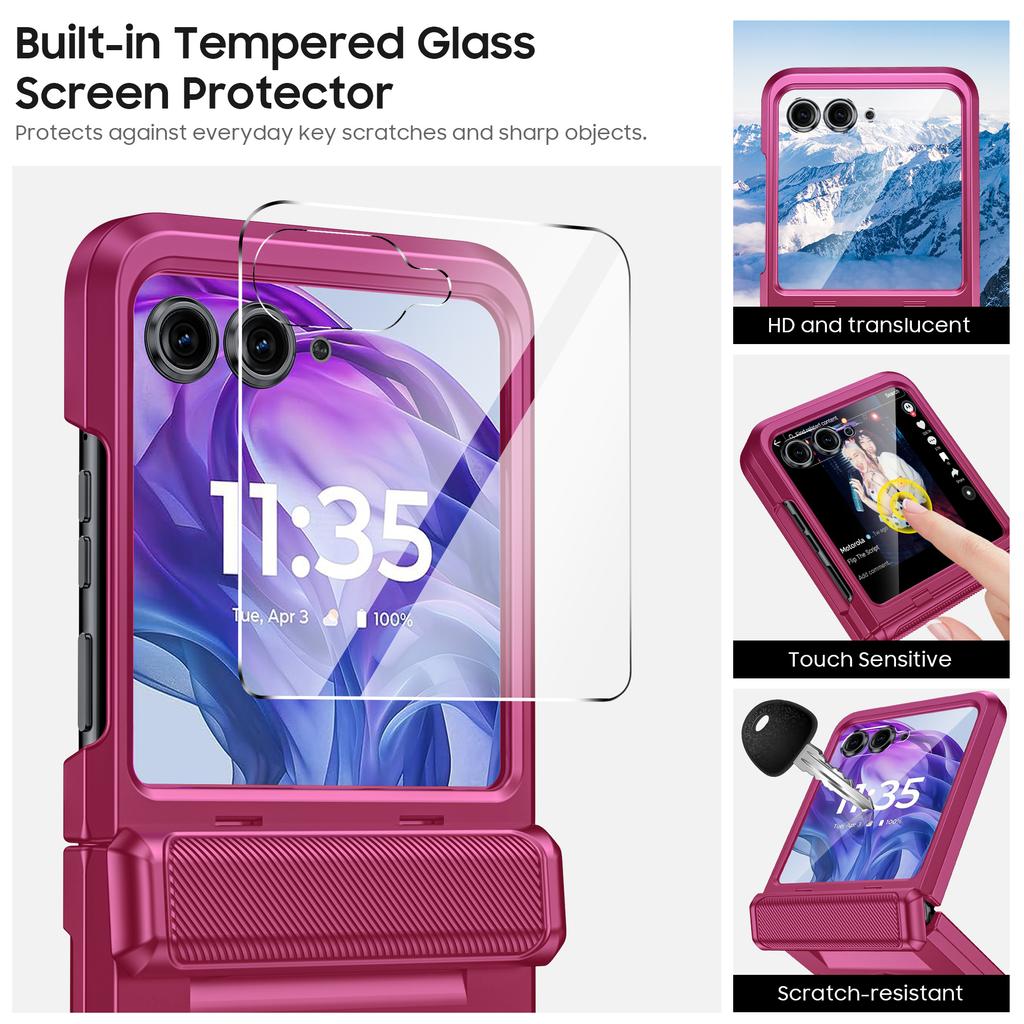 For Motorola Razr Ultra 2024/Razr Pro 2025/Razr Pro 2026 With Hinge Protection, Built-in Screen Protector Shockproof All-Inclusive Phone Cover-Red