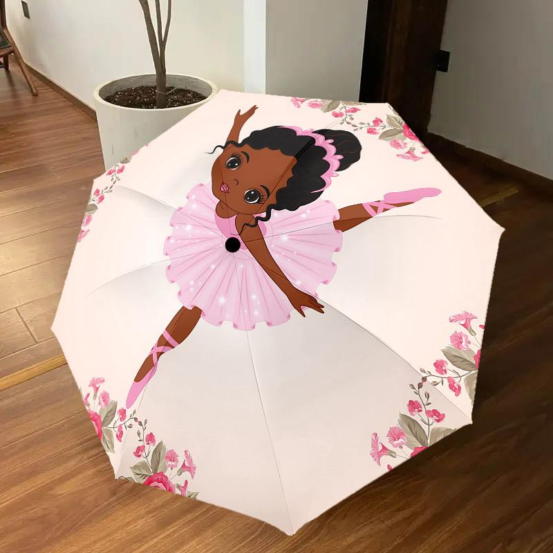 1PC Ballerina Flowers Umbrella-8-Rib Reinforced, Automatic Open, Lightweight & Durable, Cute Fashion Accessory for Outdoor, Beach or Casual Use, Beach