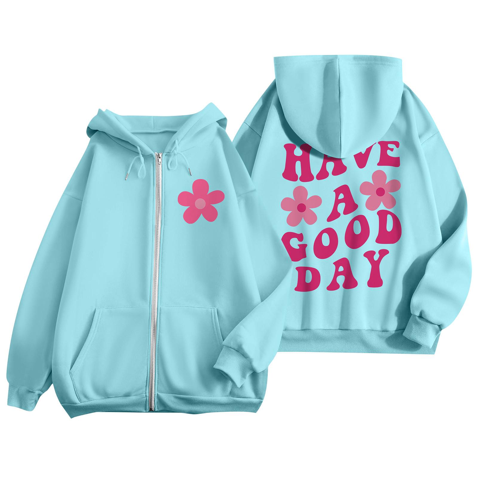 

Women s Zip Up Hoodies Teen Girls Flowers Printed Sweatshirt Clothing Casual Drawstring Jacket With Pockets S