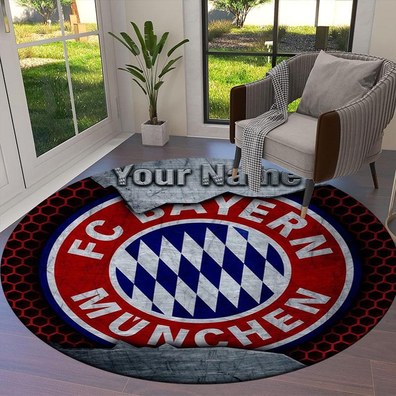 FC Bayern Munchen Custom Name Round Area Rug,Carpet Rug for Living Room Bedroom Sofa Playroom Decor,Non-slip Floor Mat