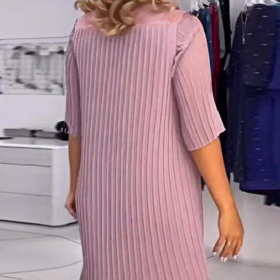 Women Dress Half Sleeve O Neck Double-layer Mesh Patchwork Ruffle Hem Plus