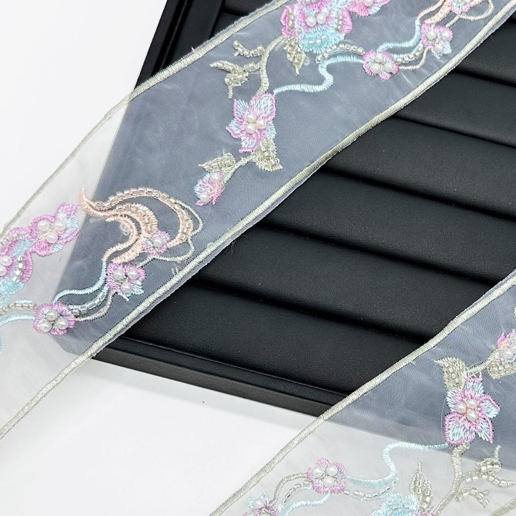 7Cm Ethnic Style Barcode Nail Beads Three-Dimensional Embroidery Flower Webbing Hanfu Neckline Cuffs Decorative Lace