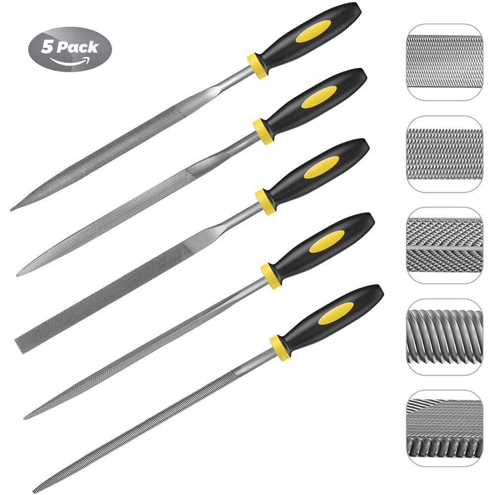 5/10 Pc Premium Needle File Set-High-Carbon Steel Files with Non-Slip Ergonomic Handles for Precise Filing on Wood Model Plastic