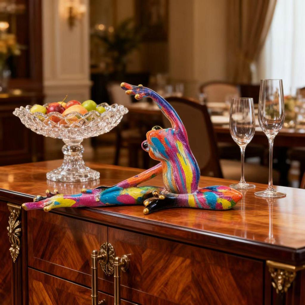 Resin Yoga Frog Ornaments for Office, TV, or Wine Cabinet Decor
