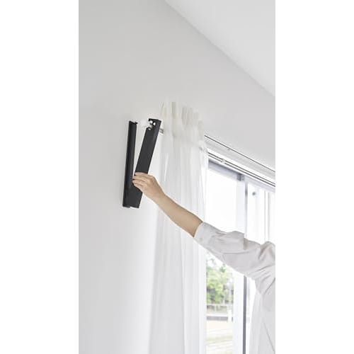 Yamazaki Tower Wall-Mounted Folding Clothes Drying Pole Holder (Set of 2), Compatible with Drywall, Includes Drywall Tweezers and Wood Screws, Black,