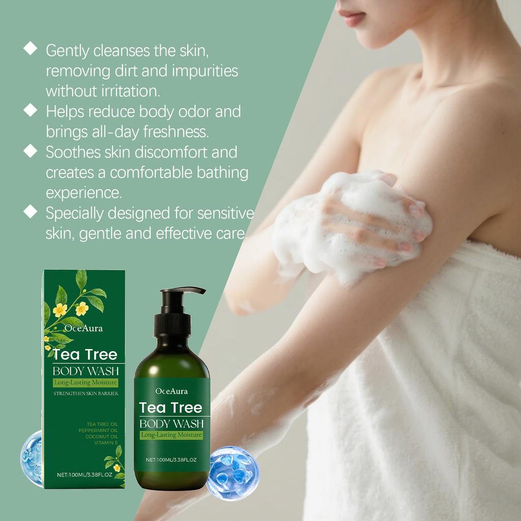 OceAura Tea Tree Body Wash Back Acne Removal Long Lasting Moisturizing Skin Barrier Strengthen Vitamin E Brightening Body Wash