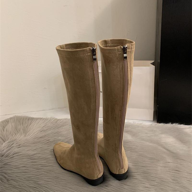 Mote Vinter Vintage Slanke Dame Knehøye Støvletter Designer Tykke Hæler Sko Moderne Lange Støvletter For Kvinner