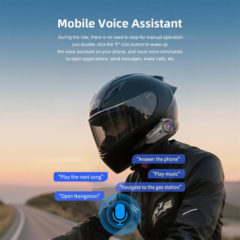 1Pc Motorcycle Helmet Bluetooth 5.3 Headset Wireless Intercom Multi Riders Mesh Communication AI Voice Control Super Long Standby Hands Free Headphone