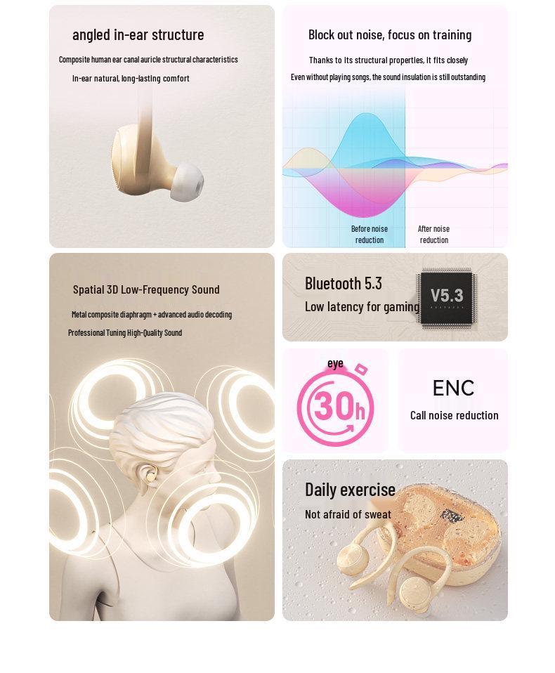 2024 New Wireless Sport Ear-hook Bluetooth Headphones: Ultra-Long Battery Life, Noise Cancelling, In-Ear Design for Men and Women