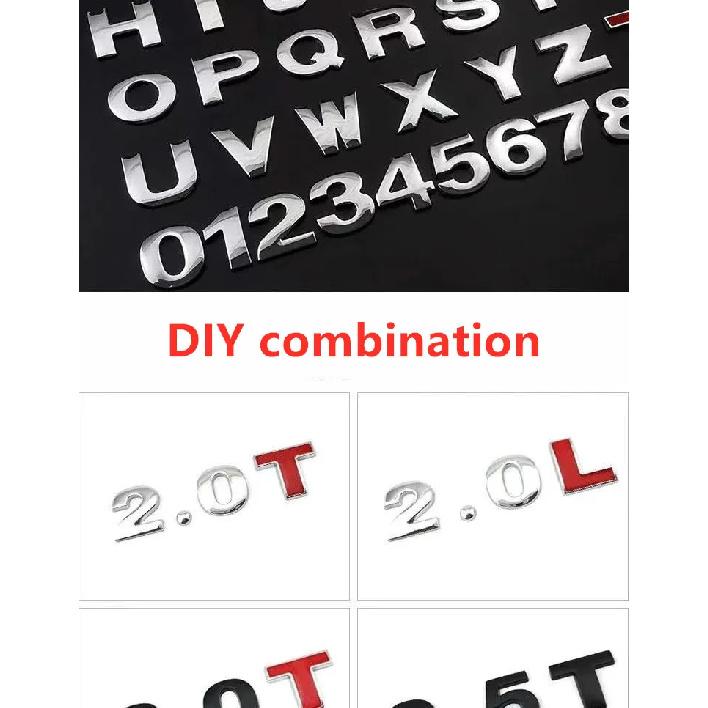 1Pcs 3D Metal 45mm 25mm DIY Letters Alphabet Emblem Numbers Chrome Labeling Car Sticker Digital Badge Accessories Motorcycle
