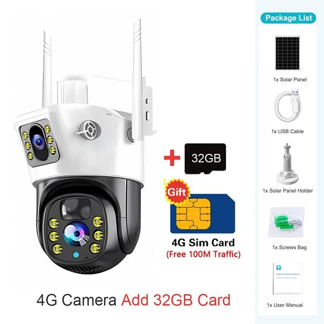 4G Camera With 4G-SIM Card Solar Panel 8MP 4K Outdoor Wireless PTZ PIR Human Detection CCTV IP Camaras V380 Security Protection