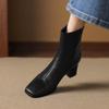 Krazing Pot Sheepskin Winter Square Toe Modern Boots Thick High Heels Zipper Women Ankle Boots