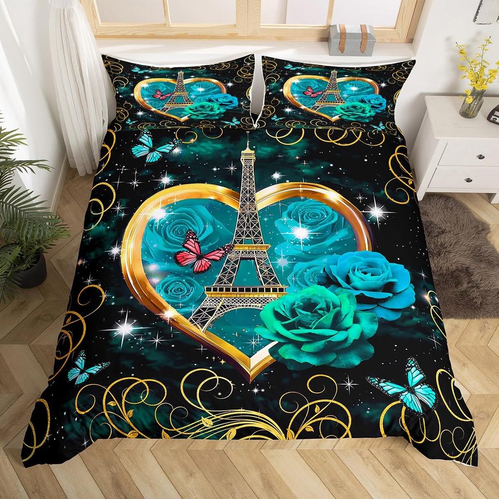 Paris Liebe Bettbezug Eiffelturm Bettbezug Für Männer Frauen Romantische Stadt Blume Bettwäsche Sets Für Valentinstag Hochzeitsgeschenk