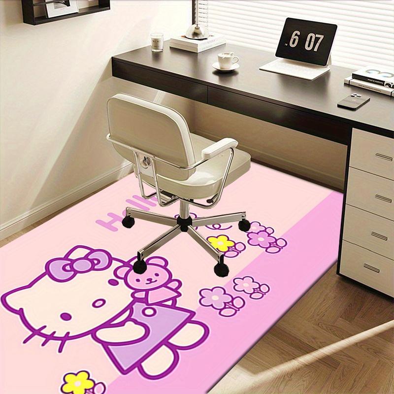 Office Rug Hello Kitty, Flowers Anti-Slip Rug, Machine Washable for Living Room, Bedroom, Office, Multiple Sizes, Bedroom Mat, Decorative Mat, Durable