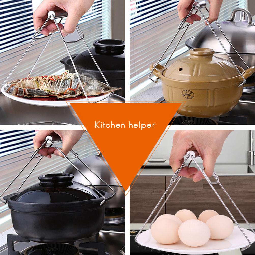 1Pcs Kitchen Stainless Steel Pot Pan Dish Bowl Clip Foldable Dish Plate Clip Tong Kitchen Clamp