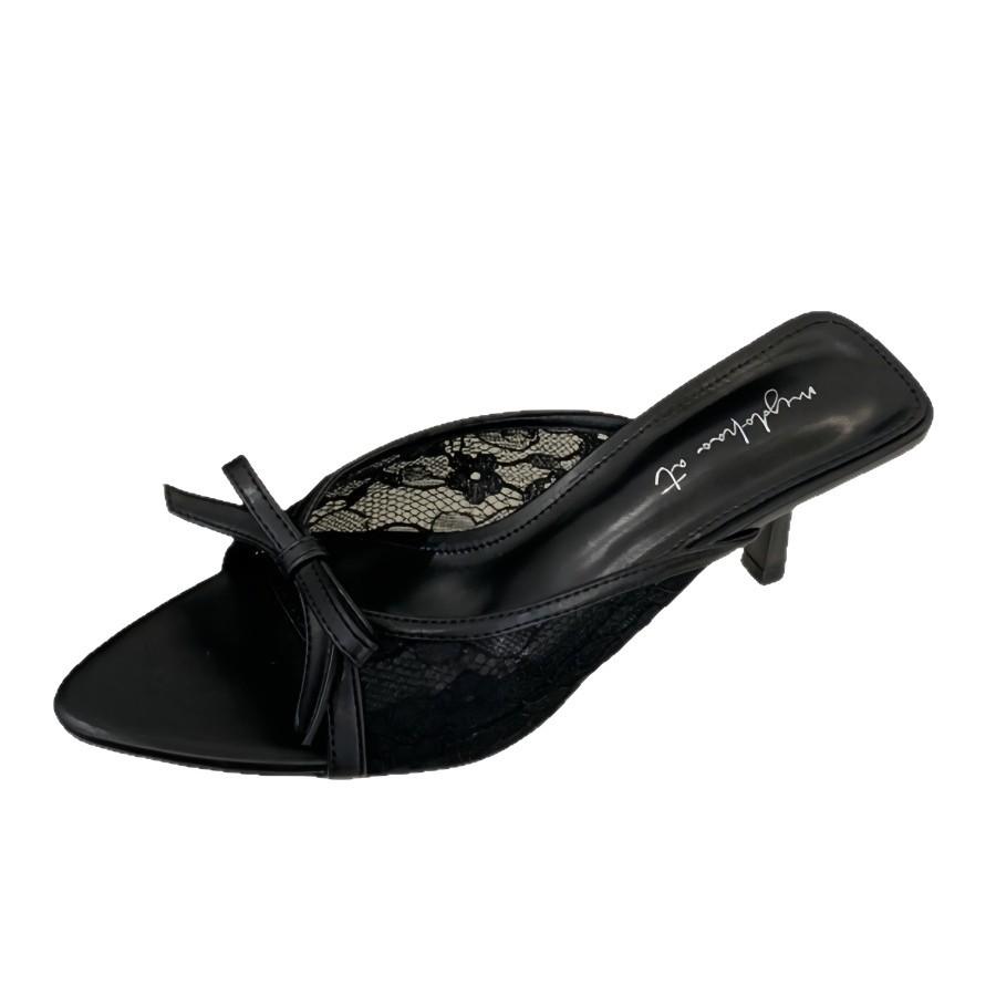 Gentle fairy cool slippers 2025 summer French temperament elegant mesh bow pointed stiletto high heels