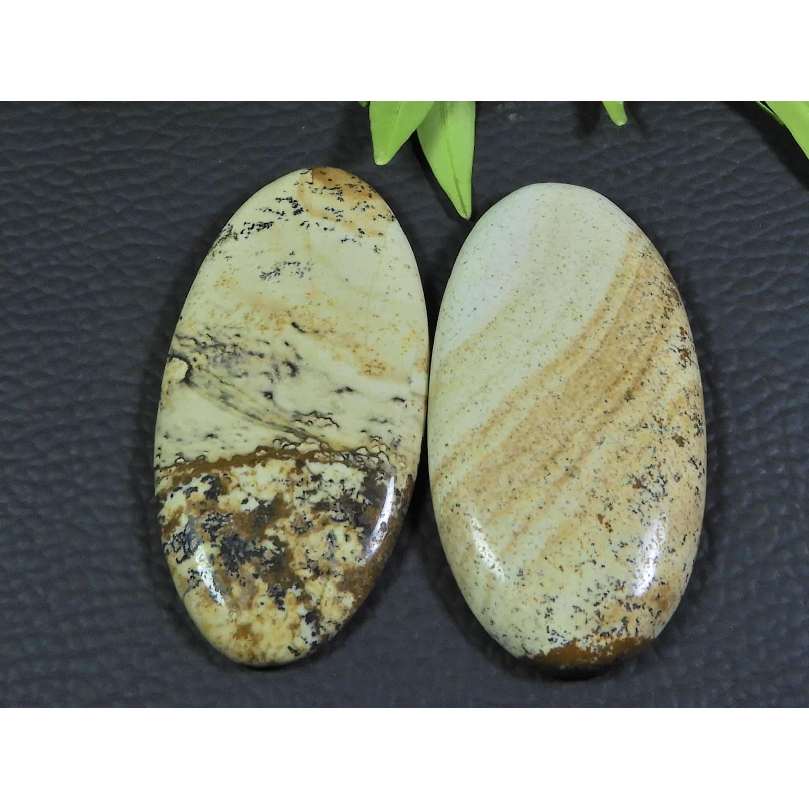 

119Cts. 2Pcs Natural Picture Jasper Oval Cabochon Gemstone 24X49-25X48MM A-118