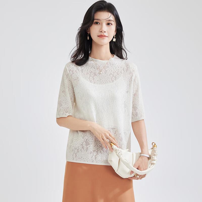 Jinjuan Women's 3D Embossed Jacquard Short Sleeve Sweater