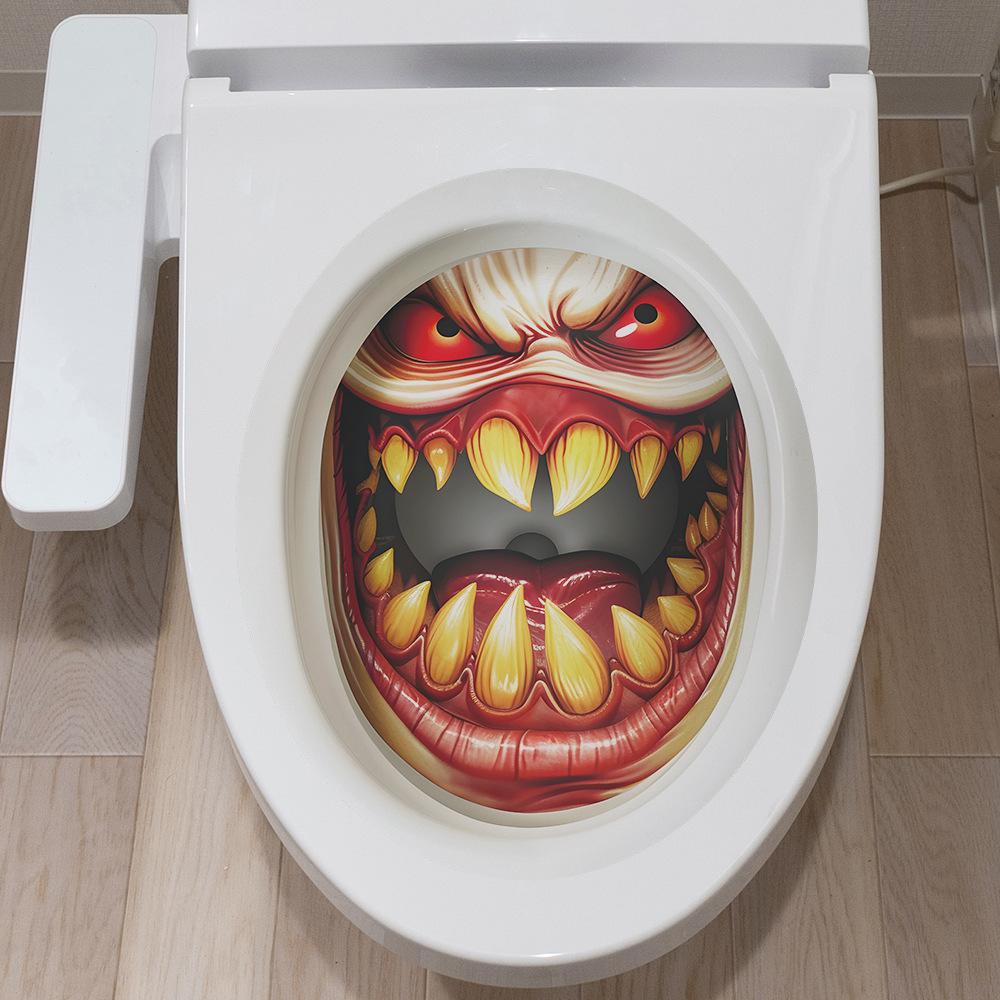 Fun-m183 Halloween Horror Fangs Big Mouth Bathroom Decoration Toilet Sticker