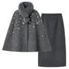 New Chinese winter new embroidered wool bead fox fur collar cape double-sided woolen skirt set NY117