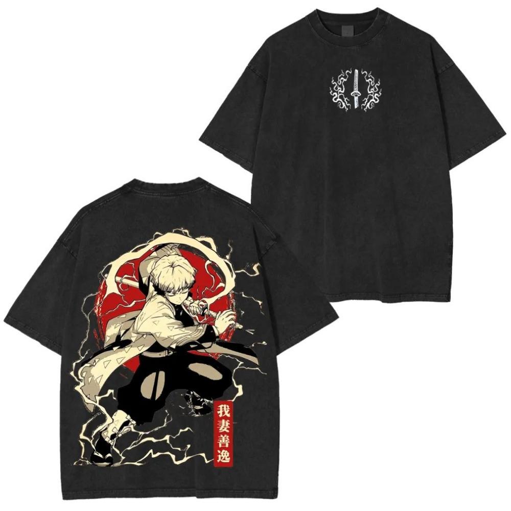Demon Killer Anime Retro Washed T-Shirt for Role-Playing Summer Casual Outdoor Daily Outfit