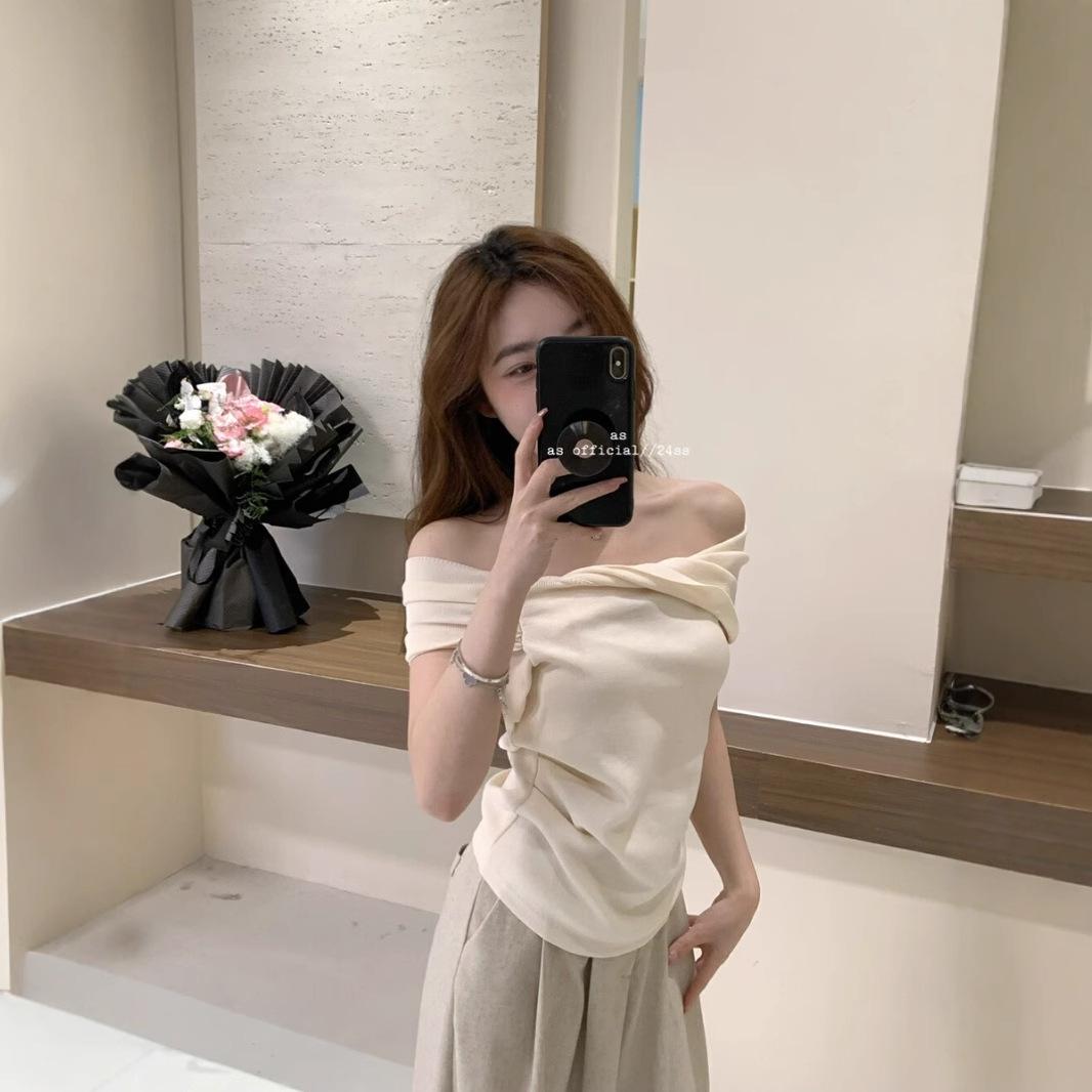 

Pink Ruched One-Shoulder Short Sleeve T-Shirt - Sweet & Spicy Summer Style for Women One Size (up to 125 lbs) абрикосовый