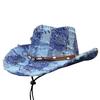 GEMVIE Unisex Wide Brim Western Cowboy Hat Women Men Sun Protection Cowgirl Hats with Windproof Rope