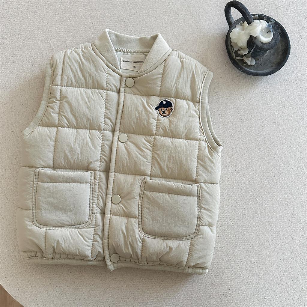 Boys Thick Padded Vest with Bear Print Warm Sleeveless Jacket for Toddlers