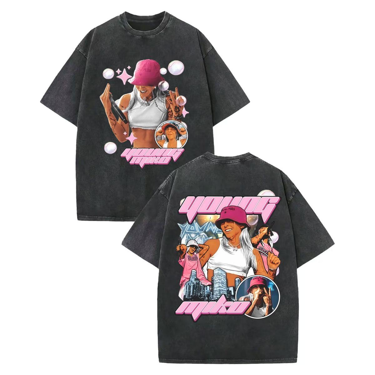 

Rapper Young Miko Graphic T Shirts Men Women Clothing High Quality Vintage Washed Tshirt Summer Casual Loose Cotton Tshirts S